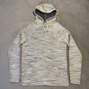 Hollister Men’s Small Knit Hoodie Pullover Sweater Gray White Marled Y2K Boho